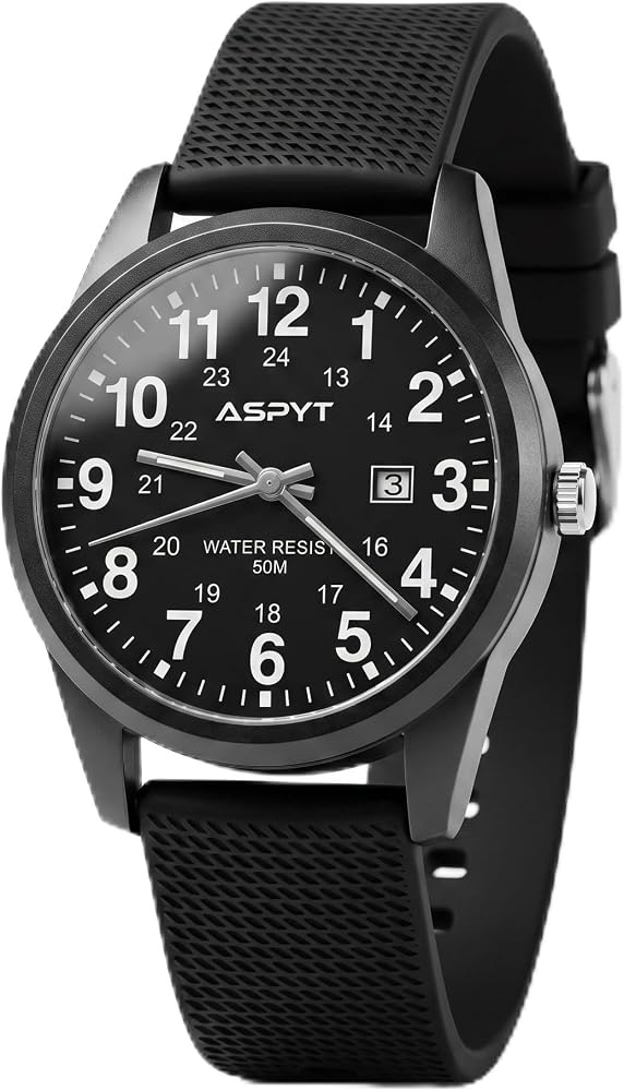 ASPYT Men Black Watch, Military Analog Quartz Watch for Men, Ultra Thin 5ATM Waterproof Large Face Wrist Watches with Date...